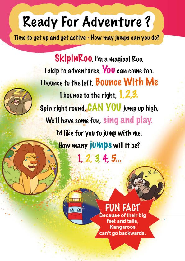 SkipinRoo, I'm a magical Roo. 
I skip to adventures, you can come too!

Get the kids jumping with their skipping ropes and see what adventures they can come up with. Let them imagine and dream!

How many jumps will they be able to manage? 
#getfit #exercise #fun #adventure #eyfs