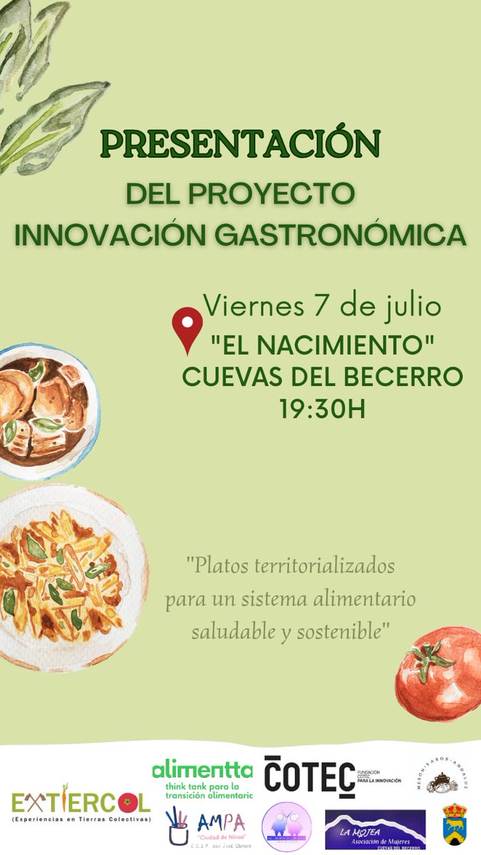 🗓 Este viernes 7/7 a las 19.30 h no te pierdas la presentación de Innovación Gastronómica en Cuevas del Becerro en #Málaga. Los platos locales se convierten en instrumento de cohesión del territorio  #innovacióngastronómica #GrupoExtiercol <a href="/Pedroaguijime/">Pedro Aguilera</a>