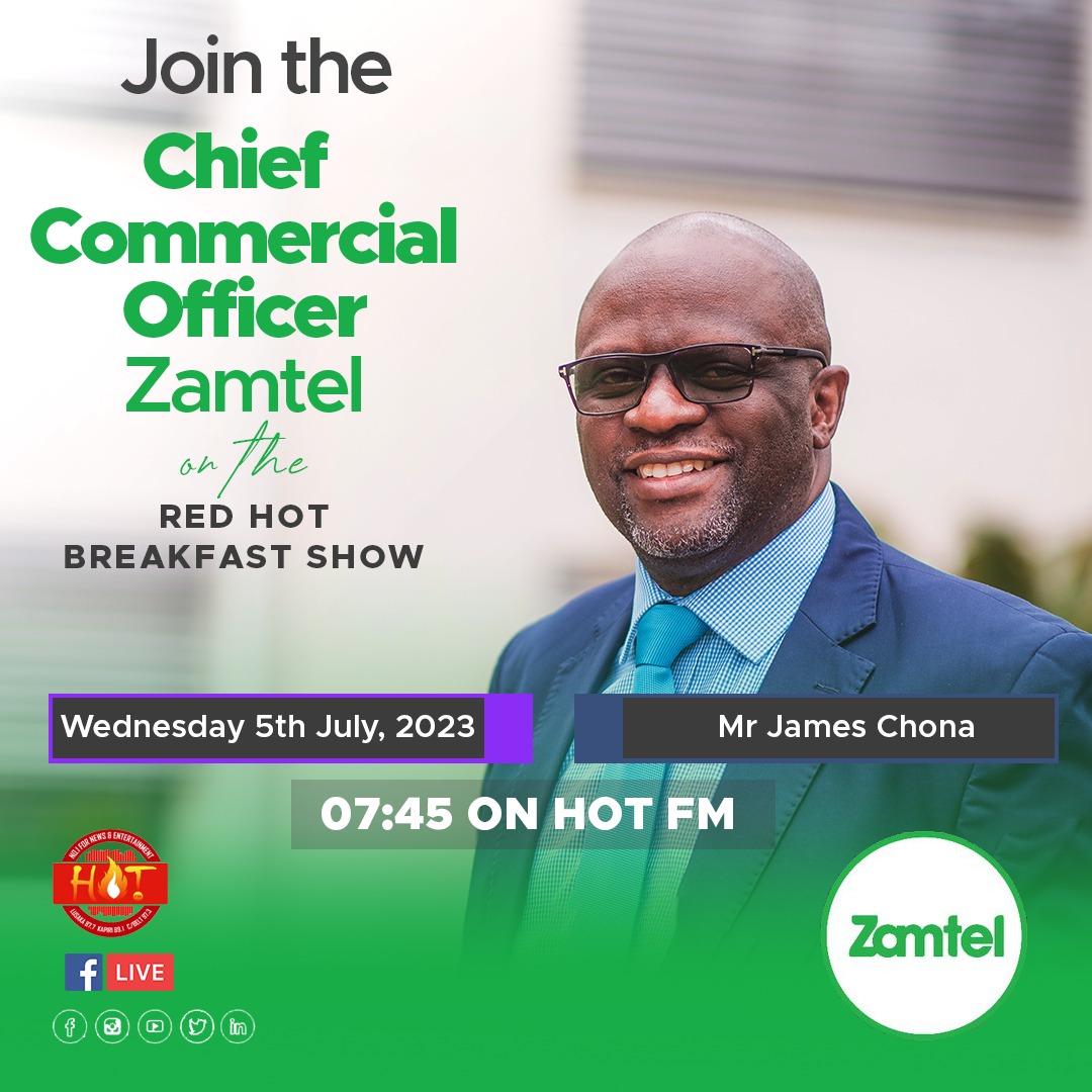 Get to know our Chief Commercial Officer, James Chona as he joins the Red Hot Breakfast Show on HOT FM Zambia tomorrow, 5th June 2023 at 7:45am. Remember to tune in!