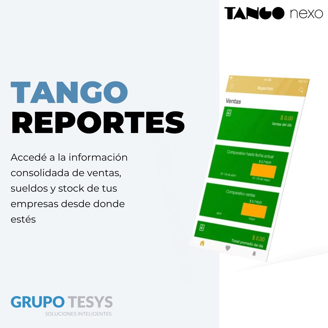 GrupoTesys's tweet image. 📣 CONOCÉ TANGO REPORTES

📋 Tango Reportes te permite acceder a la información consolidada de ventas, sueldos y stock de tus empresas desde donde estés.

Comunicate con nosotros:
📞 011-5352-5230 📱 011-5731-0994

#GrupoTesys #TangoGestion #TangoSoftware #TangoDelta2 #Tango #ERP