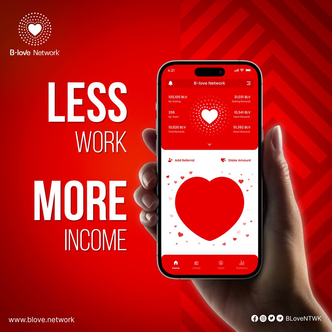 BLove_Coin's tweet photo. Less Work, More Income
Discover the secret to success with the #blovenetwork ❤️
Turn your #smartphone into a powerful earning source. 📲
Grab the Opportunity of a Lifetime &amp;
Get 100 free BLV with every new sign up ⬇️
#crypto #Trending https://t.co/JtifbyC6Za