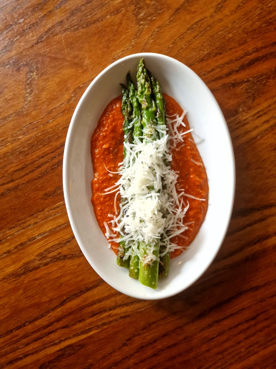 On special tonight - Grilled asparagus, Romesco sauce and manchego cheese