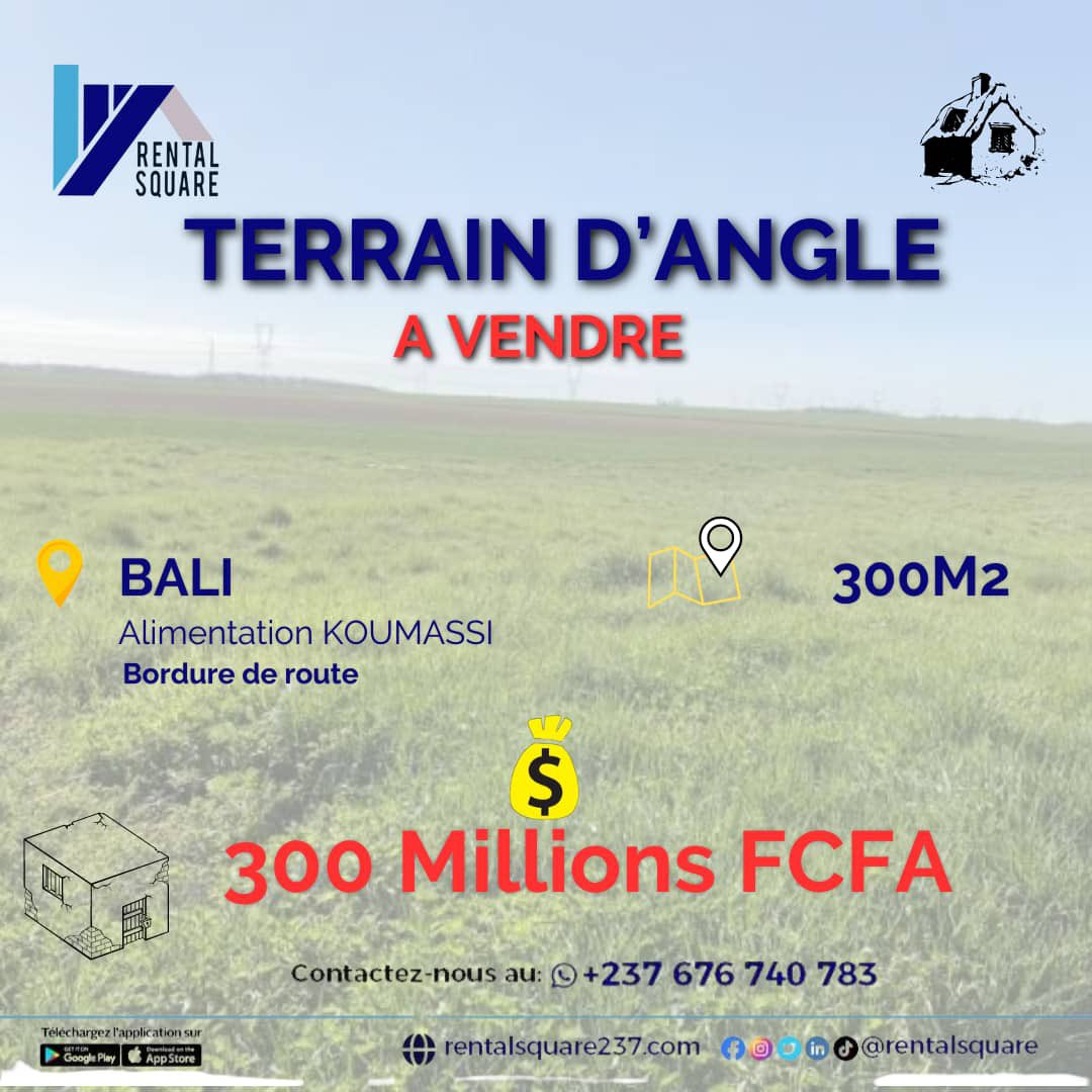🔹🔹🔹TERRAIN D’ANGLE A VENDRE

📍BALI
 ( bordure de route, ALIMENTATION KOUMASSI )

➡️ 300 m2 

💰Prix : 300 Millions FCFA 

📞676740783 ( appels et whatsapp)

 #realestate #rentalsquare  #immobilierdeluxe #terrainavendre #terrainavendreadouala #terrainàvendrebali #bali