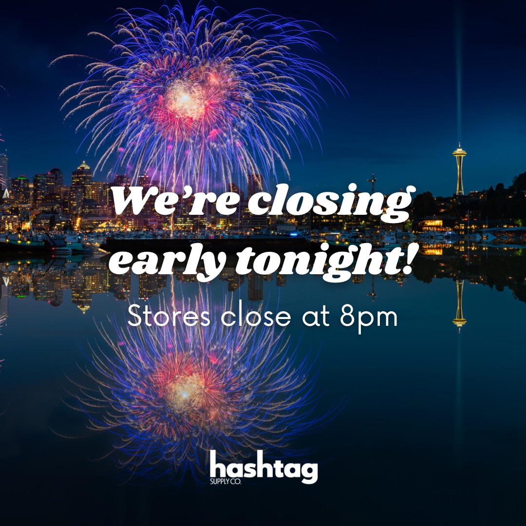 SeattleHashtag's tweet photo. Tonight, we're going to close early at 8pm. Make sure you're ready for tonight by stopping by hashtag! Enjoy the holiday, if you celebrate it, and drive carefully! 🎆
#seattlewa #redmondwa #everettwa #seattlefireworks #holidayhours https://t.co/PjKW92kJqx