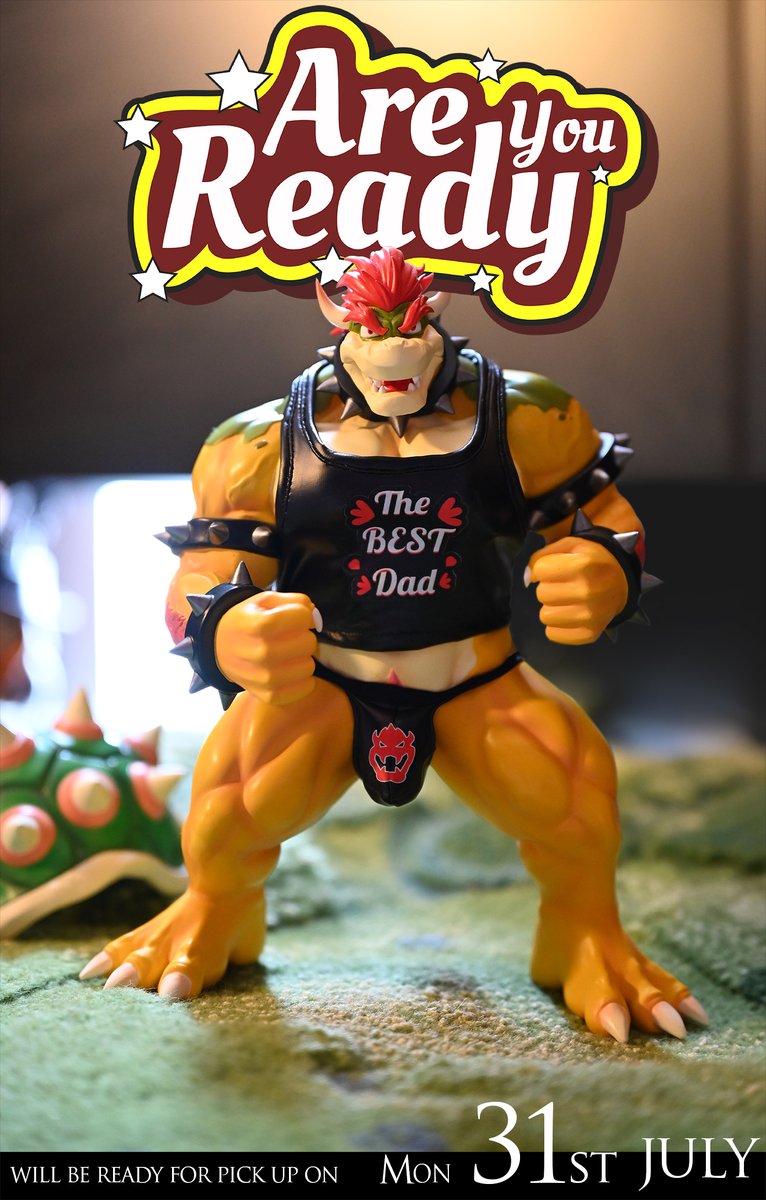 Shibadon_Co's tweet photo. We decide that the tanktop should be applied as an extra freebie for our customers who are interested in our King Bowser Koopapa. 
He does look really good while wearing the tanktop and men's thongs at the same time, doesn't he😈

will be released on Mon 31st of July https://t.co/9pAyZdRa88