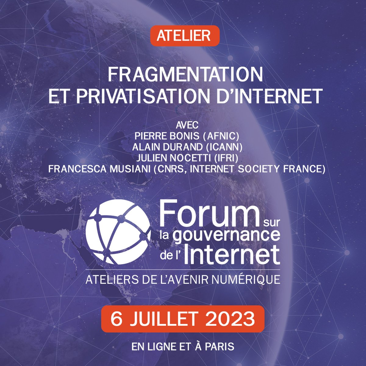 FGIFrance's tweet photo. 🗓️ Participez à l'atelier "Fragmentation et privatisation d'Internet" avec @pierrebonis @AFNIC, Alain Durand @ICANN, @JulienNocetti @IFRI_ et @franmusiani @CNRS @isoc_france
 
➡ RDV jeudi 6 juillet à 13h45 lors du #FGIFrance 2023 https://t.co/hrmLdU9aXd

#Gouvernance #Internet https://t.co/fSDDeaLXZ0
