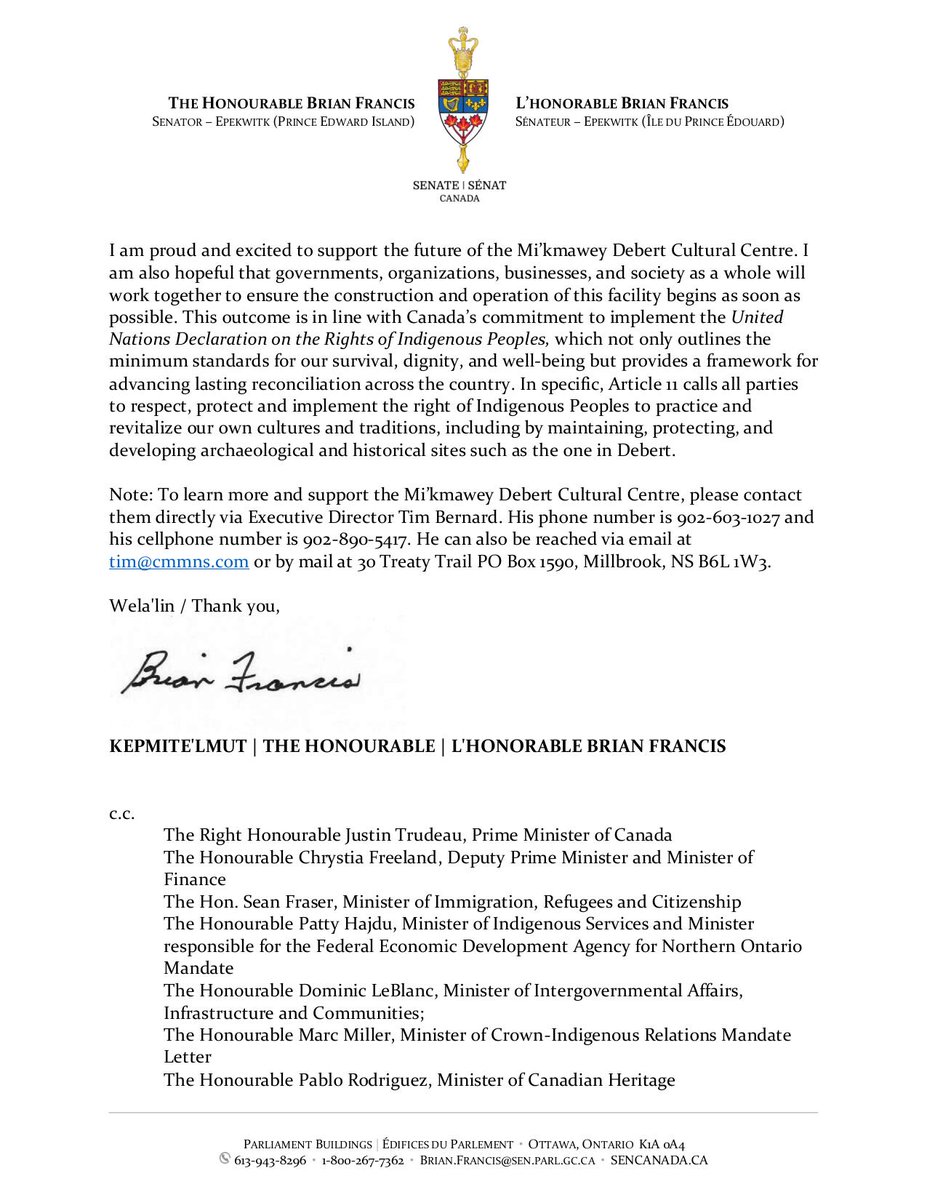 BrianFrancisPEI's tweet image. I am in full support of the Mi'kmawey Debert Cultural Centre. 

Read my letter ⬇️

@mikmaweydebert
