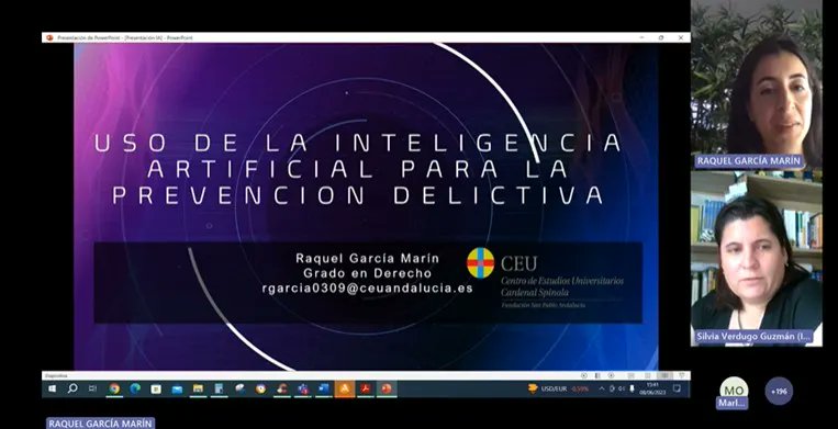 Silvia Verdugo Guzmán -profesora del Centro de Estudios Universitarios Cardenal Spínola CEU- y Raquel García Marín -alumna de 3º curso del Grado en Derecho- impartieron una conferencia sobre el uso de la #IA en el Derecho Penal buff.ly/46BVVsc <a href="/VerdugoSilvi/">SilviVerdugo</a> @beatrizhoster