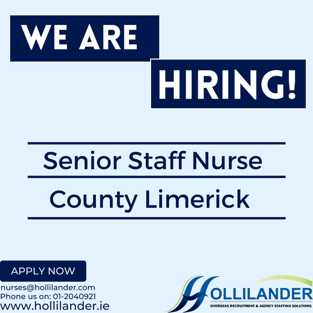 Hollilander Recruitment are actively recruiting Senior Staff Nurse for a wonderful employer in county Limerick.

If this is something you are interested in, please contact nurses@hollilander.com

#hollilanderrecruitment #seniorstaffnurse #irishjobs #jobsinireland