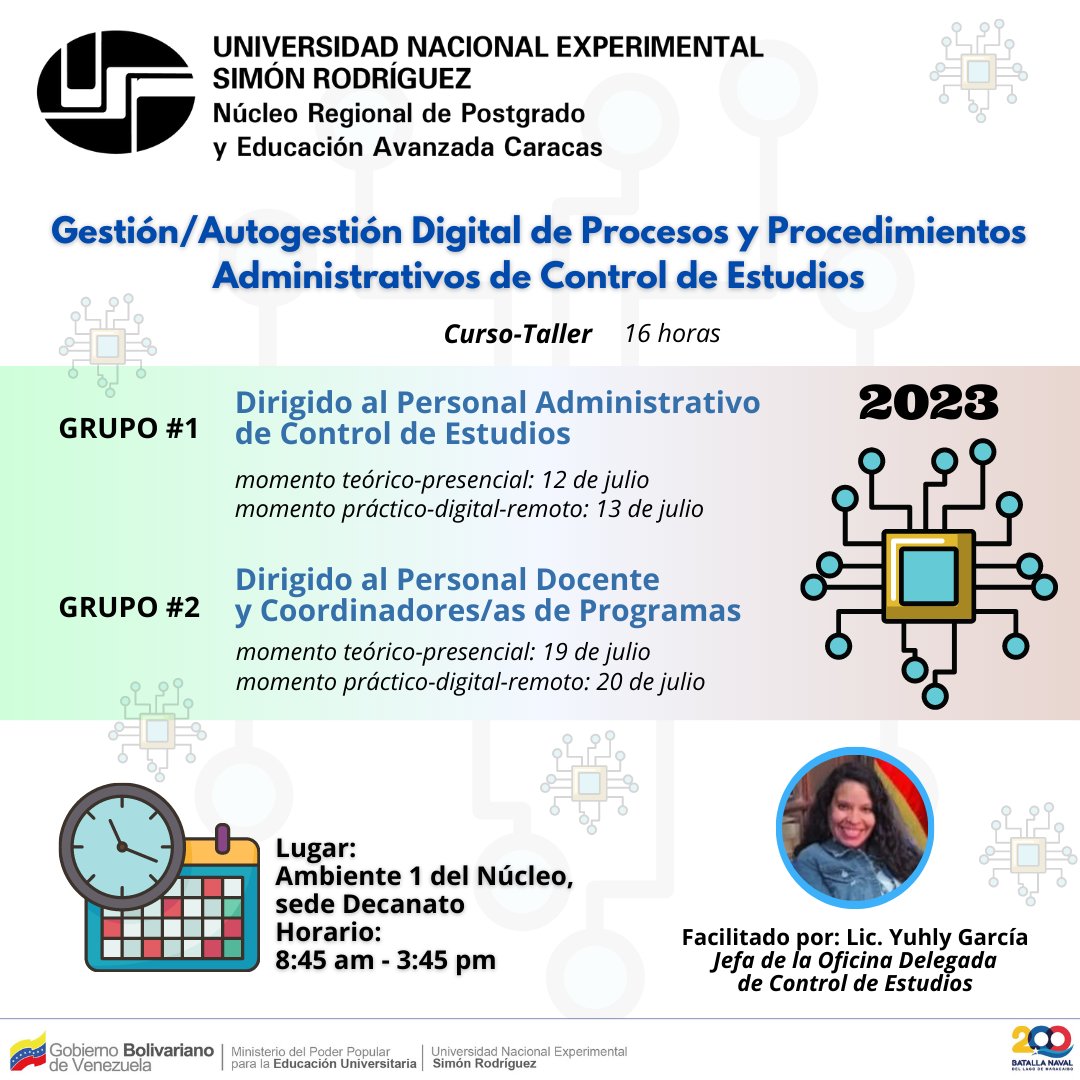 UnesrCaracas's tweet photo. #CursoTaller sobre Gestión/Autogestión Digital de Procesos y Procedimientos Administrativos de Control de Estudios https://t.co/jI7w93ATOK