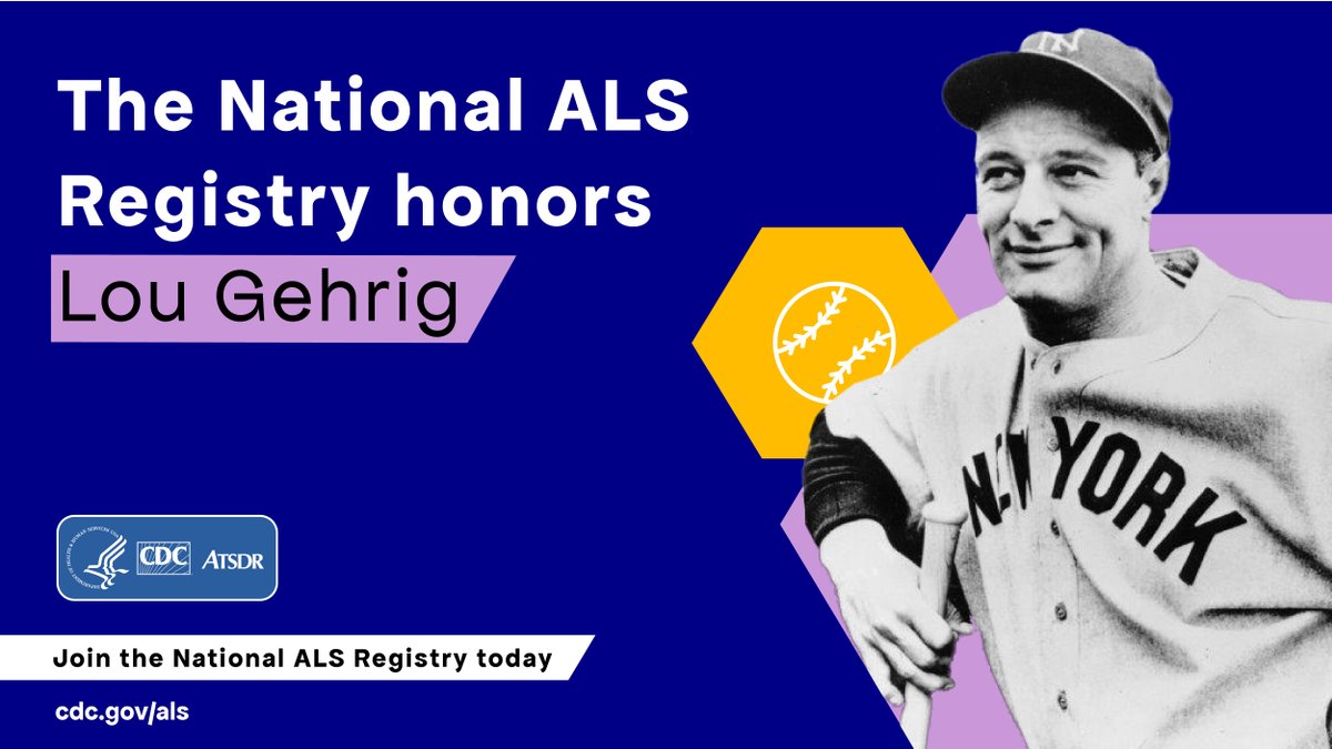 CDCgov's tweet photo. 84 years ago today, Lou Gehrig gave a farewell speech to baseball after receiving his #ALS diagnosis.

The National ALS Registry honors Lou and his legacy by working to find answers about ALS. Learn more about the Registry and how you can get involved: https://t.co/zF2mAgicvz https://t.co/3mP4axR8Cg