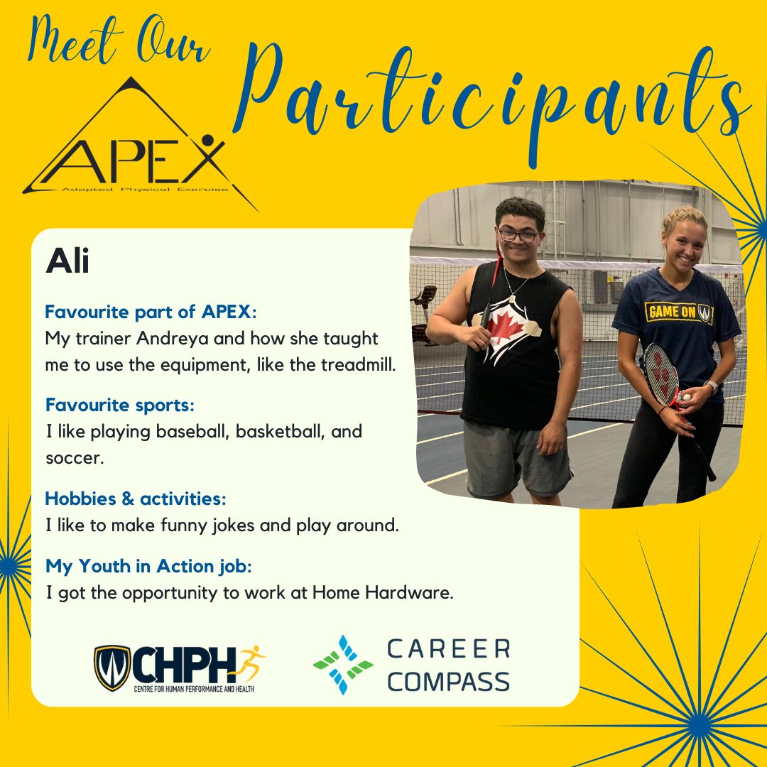 APEX  is so excited to introduce our next featured participant, Ali! 👏

Read to learn  bit about Ali's experience in the APEX program (and some fun facts)!
