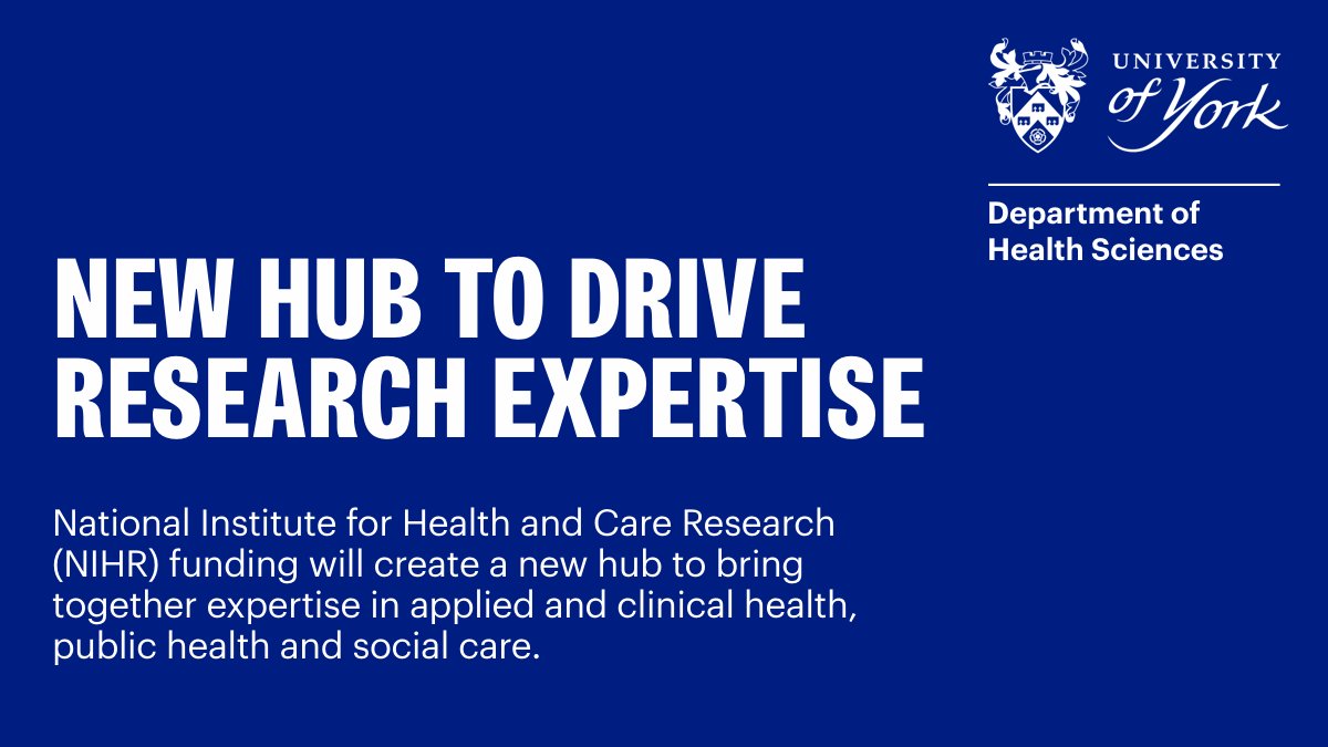 University of York (@uniofyork) on Twitter photo Congratulations to <a href="/HealthSciYork/">Dept Health Sciences</a> who have received <a href="/NIHRresearch/">National Institute for Health and Care Research</a> funding to lead a new research hub with <a href="/sheffielduni/">The University of Sheffield</a> and <a href="/UniversityLeeds/">University of Leeds</a> to drive research innovation in health and social care.
Find out more: bit.ly/3D0V5HY #YorkResearch Congratulations to <a href="/HealthSciYork/">Dept Health Sciences</a> who have received <a href="/NIHRresearch/">National Institute for Health and Care Research</a> funding to lead a new research hub with <a href="/sheffielduni/">The University of Sheffield</a> and <a href="/UniversityLeeds/">University of Leeds</a> to drive research innovation in health and social care.
Find out more: bit.ly/3D0V5HY #YorkResearch