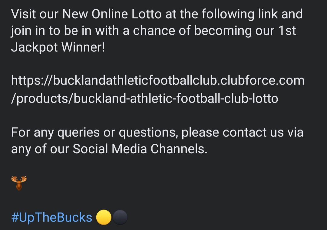 🎰 | Launching Our New Online Lotto

Buckland Athletic FC are excited to announce our partnership with <a href="/WeAreClubforce/">Clubforce®</a> to bring you our New Online Club Lotto.

Lotto Platform: …andathleticfootballclub.clubforce.com/products/buckl…

Full information below ⬇️

🫎

#UpTheBucks 🟡⚫️