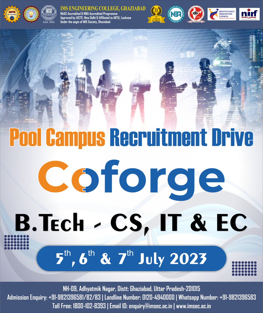 Pool Campus Recruitment Drive of Coforge. 

#imsec143 #engineering #college #aktu #btech #campus #admissionopen #AICTE #mca #mba #mbaadmission #placement #aktu_india #coforge