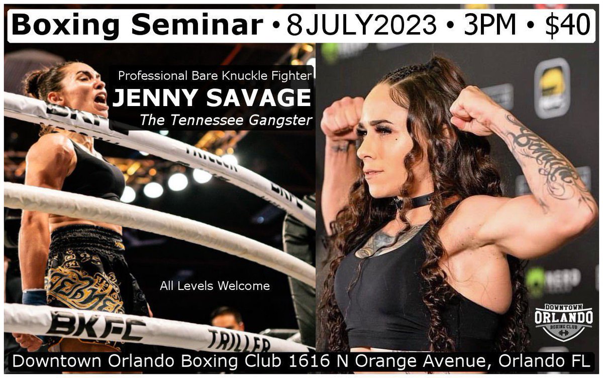 Let’s not forget that also, July 8th, @jennysavagebkfc herself, Jenny Savage will be holding a boxing seminar at 3pm at Downtown Orlando Boxing Club! All levels welcome! #GrandPrixOfSportMAE #PinOrDraw #SubmitOrDraw #SlamOrDraw #KnockdownOrDraw #OutscoreOrFinish