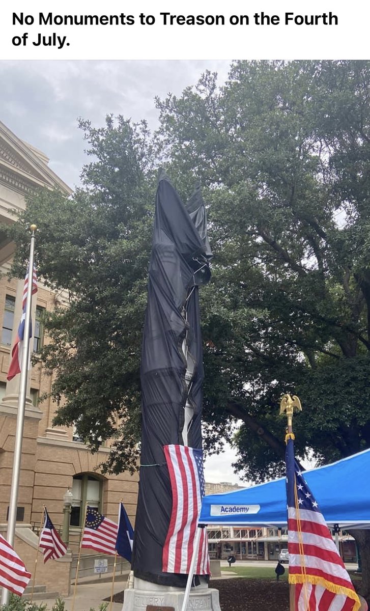 WilcoPatriots's tweet photo. Celebrating July 4th in @wilcogov @georgetowntx by covering the racist, Anti-American confederate monument to traitors. @BillGravell @CLongTX @CommishCovey @BolesRuss @GeorgetownCity  @joshforgeorget1 #MOVEIT #Realpatriotsdonthonortraitors https://t.co/LmkR8YcOtS