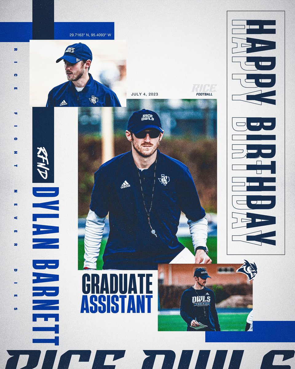 RiceFootball's tweet photo. Happy Birthday to Offensive GA @CoachBarnett_ 🥳🎂

#GoOwls👐 x #RFND https://t.co/ELSAZovgtg