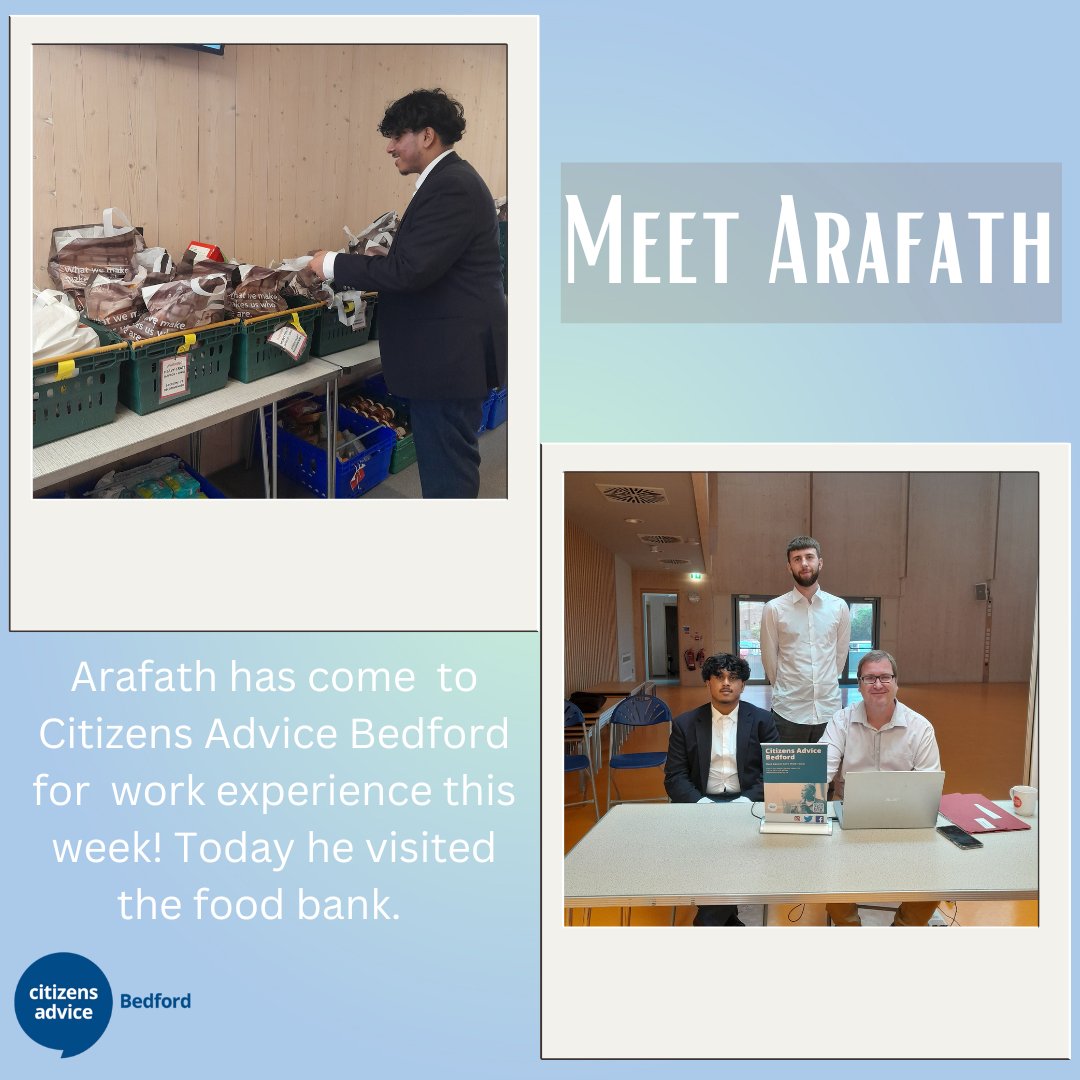 Meet Arafath!

Arafath has joined us this week at Citizens Advice Bedford for work experience. Today he visited the food bank. Arafath found his time at the food bank interesting and was grateful for the experience.

#youthemploymentweek #yew23 #citizensadvice