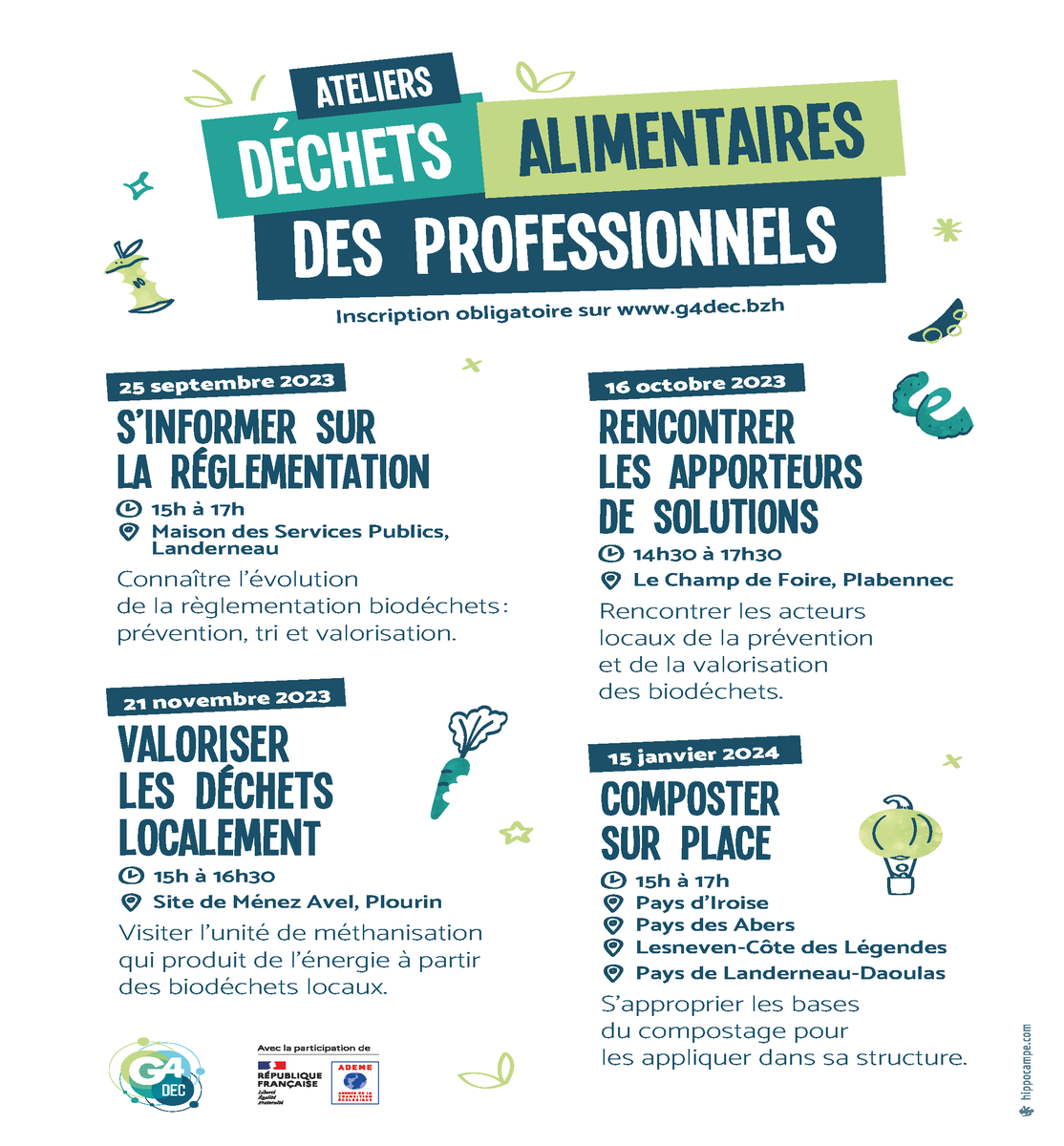 Le <a href="/g4dec_bzh/">G4DEC</a>, notre service d'économie circulaire partagé, propose un cycle d'ateliers dès la rentrée de septembre. Le thème ? Les déchets alimentaires des professionnels  
Le programme est alléchant : zcu.io/PLIg
#économiecirculaire #valoriser #durable #compost
