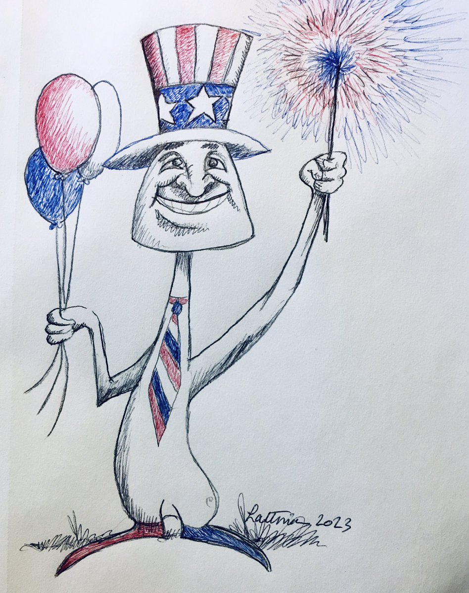 Yankee Doodle ‘Shroom!  Pencil and Bic 4-color ballpoint pen. #ballpointpen #penandinkdrawing #mushroomart #bic4colours #bicpenart