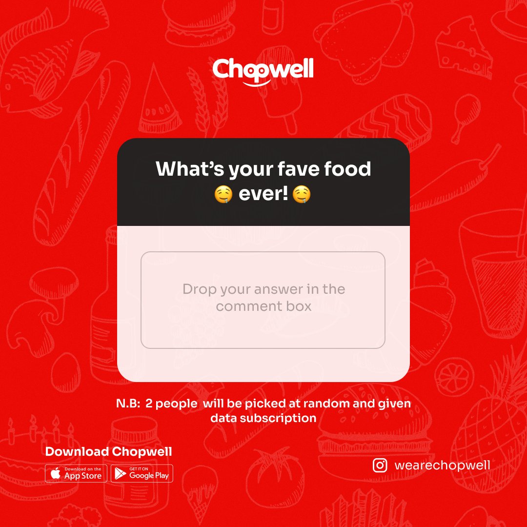 Here’s a chance to win data subscription from letting us in on your favorite food of all time. Let’s gooo😍
.
.
.
#favefood #favoritefood #chopwell #wearechopwell
