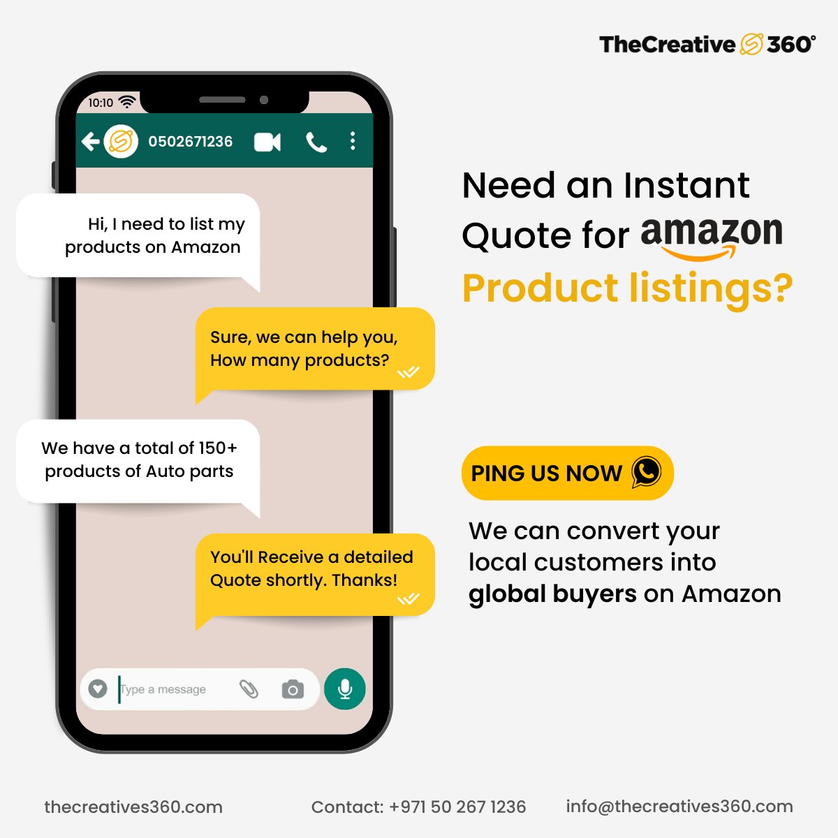 thecreatives360's tweet photo. ๐ Boost your Amazon sales with our expert product listing services! ๐ผ๐ Tell us the number of products and get a personalized quote today.
๐+971 50 267 1236
๐https://t.co/Vqupceu8wJ
๐งInfo@thecreatives360.com
#AmazonProductListings #EcommerceBoost #TheCreatives360 https://t.co/dXnvtML7GK
