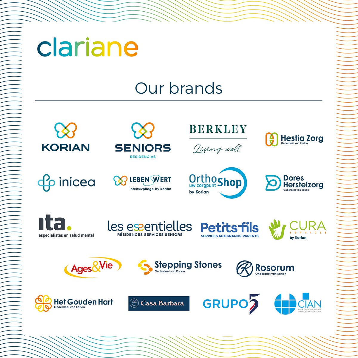 Clariane's tweet photo. 🤝 With our 67,000 professionals in 7️⃣ European countries, we are meeting the major challenge of caring each person’s humanity in times of vulnerabilty. The Group has developed a unique set of skills and expertise thanks to its its expert brands.

👉 Discover them https://t.co/nJBnfiXZRR

#ClarianeAtYourSide
