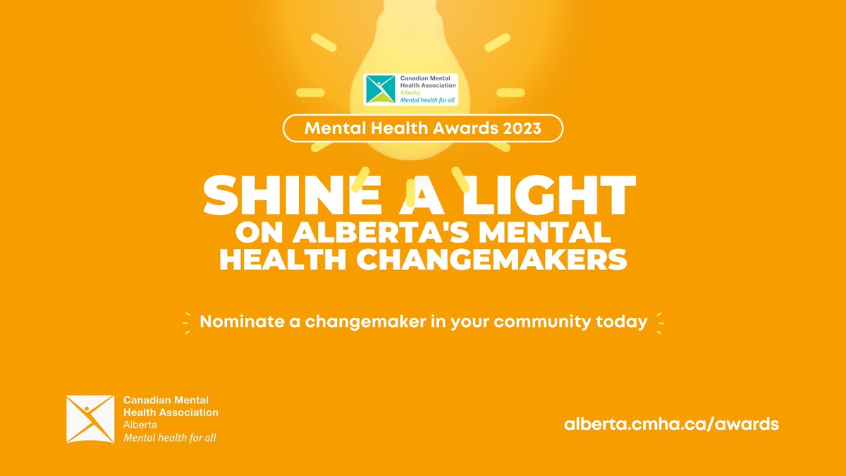 Do you know a mental health changemaker in your community? Nominations are now open for the CMHA, Alberta Division Awards! Learn more and submit your nomination by visiting alberta.cmha.ca/get-involved/a…
#mentalhealthawards #mentalhealthab #mentalhealthchampion