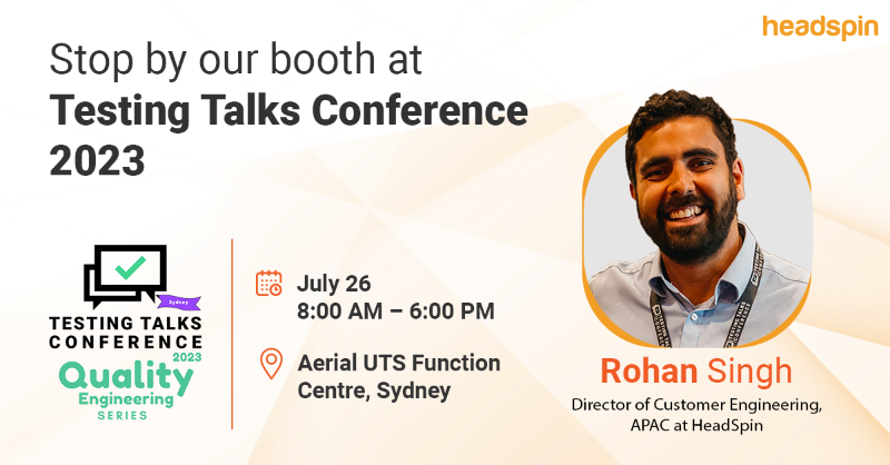 headspin_io's tweet photo. Join us at @TestingTalks Conference 2023 to witness Rohan Singh, Director, APAC, @headspin_io showcase our data science-driven #testingplatform that is revolutionizing #QAtesting and helping enterprises deliver #perfectdigitalexperiences.

Book a meeting now!