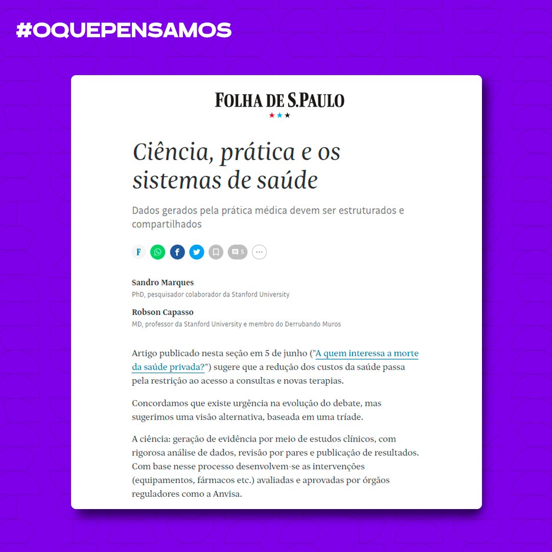 DerrubandoM's tweet photo. A solução para o custo da saúde não passa por restringir o acesso a profissionais e terapias eficazes, mas sim por uma reformulação do sistema. É o que defende o médico Robson Capasso, (@rcapasso), membro do DM, em artigo publicado no jornal Folha de S.Paulo (@folha). https://t.co/0WQY7FYUku