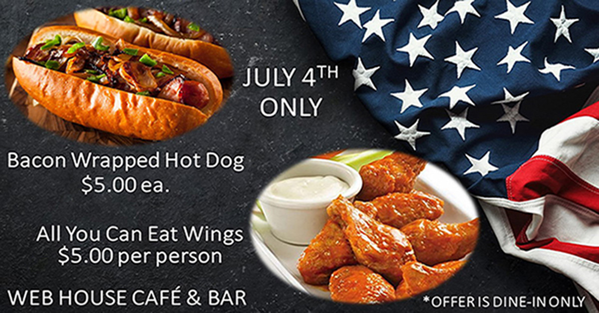 Web_House's tweet image. Don't miss out on this amazing Independence Day Special at Web House Café &amp;amp; Bar from 4pm-2am.
Family &amp;amp; pet friendly
* Offer is Dine-in Only
Web House Café &amp;amp; Bar / 320 Blanco Rd. SATX 78212
PJ: 210-531-0100 / webhousecafe.com