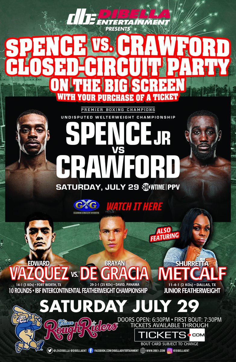 We're excited to announce LIVE boxing at Riders Field on July 29th!

Gates open at 6:30 pm with three undercard boxing matches on the field leading up to a watch party for the Spence vs. Crawford fight on RiderVision. 

More: atmilb.com/43b4esf