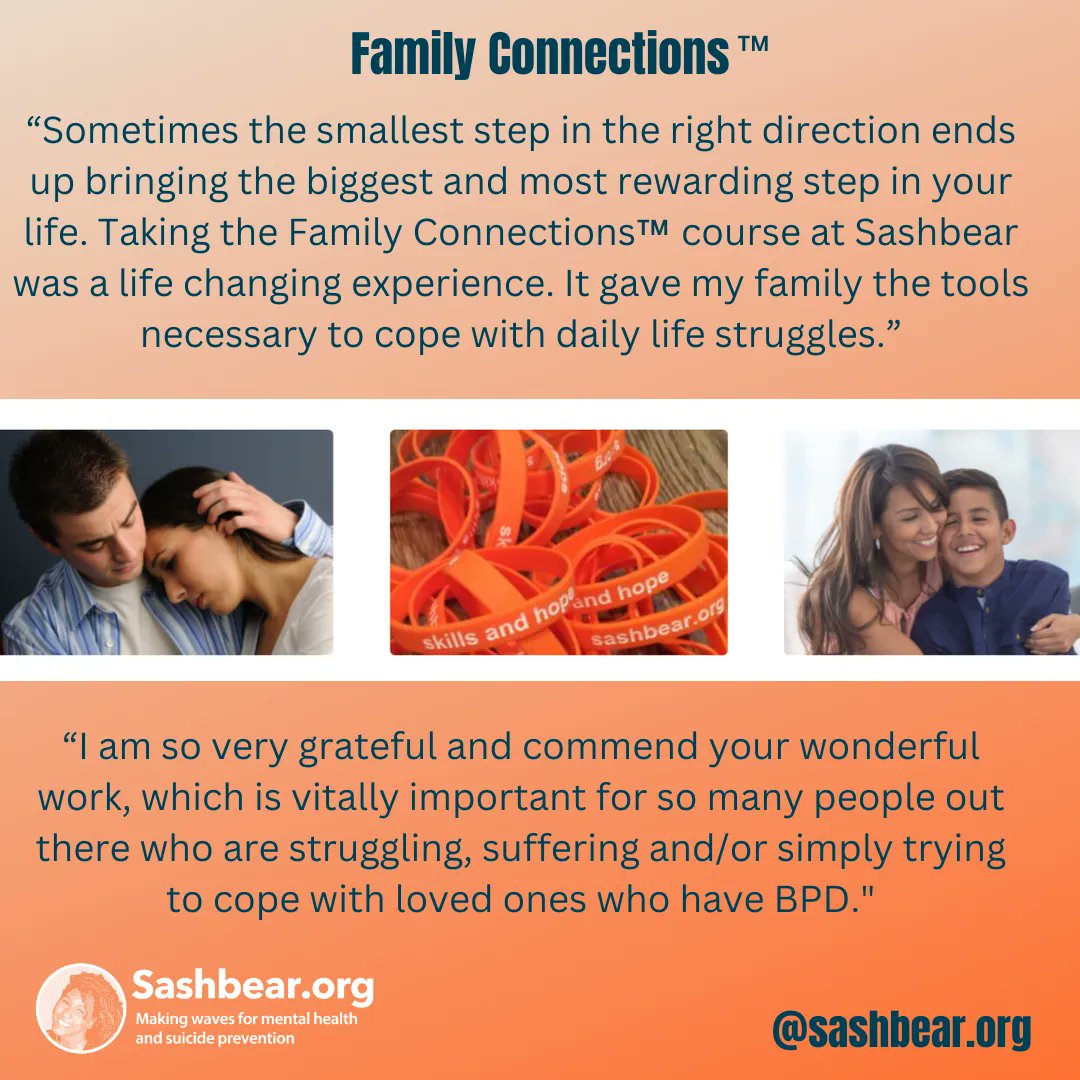 SashbearOrg's tweet image. Family members are on the front lines in providing support for their loved ones with #mentalhealth challenges.

Family ConnectionsTM provides skills, support, and hope for family members or friends of someone with emotion dysregulation. Find out more at buff.ly/3zAL1nB