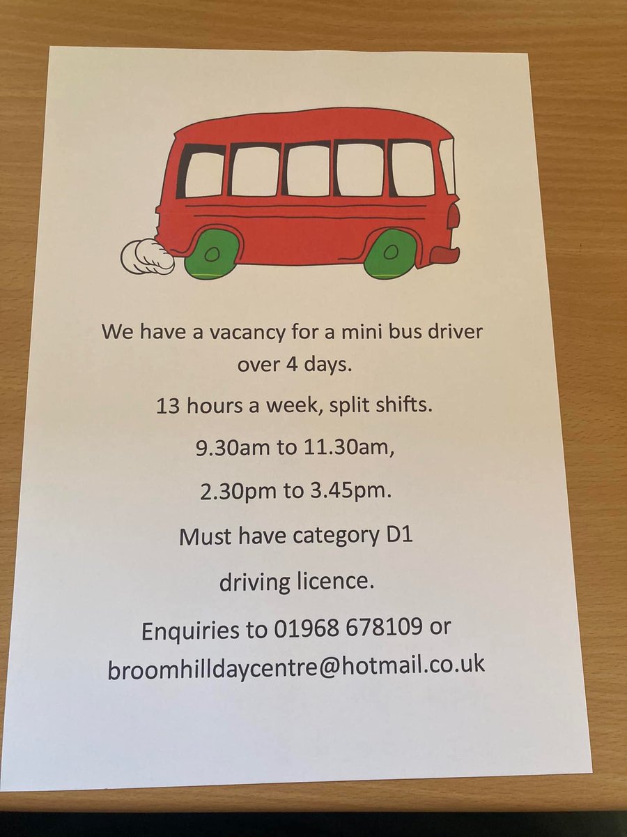 Hi folks, I’m the chairperson of this old people’s day centre in Penicuik &amp; we are looking for a minibus driver ASAP