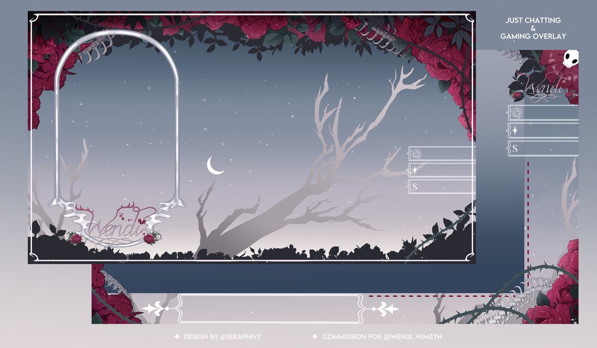 hinacchii_'s tweet photo. °˖ [Overlay Set for #Wendi_Wimzyh ]˖°  

Static showcase of the Just chatting &amp; Gaming overlays as well as panels, side screens, &amp; logo! ˖ 🌹

#seraphidesigns #vtuber https://t.co/kxVc0NU32q