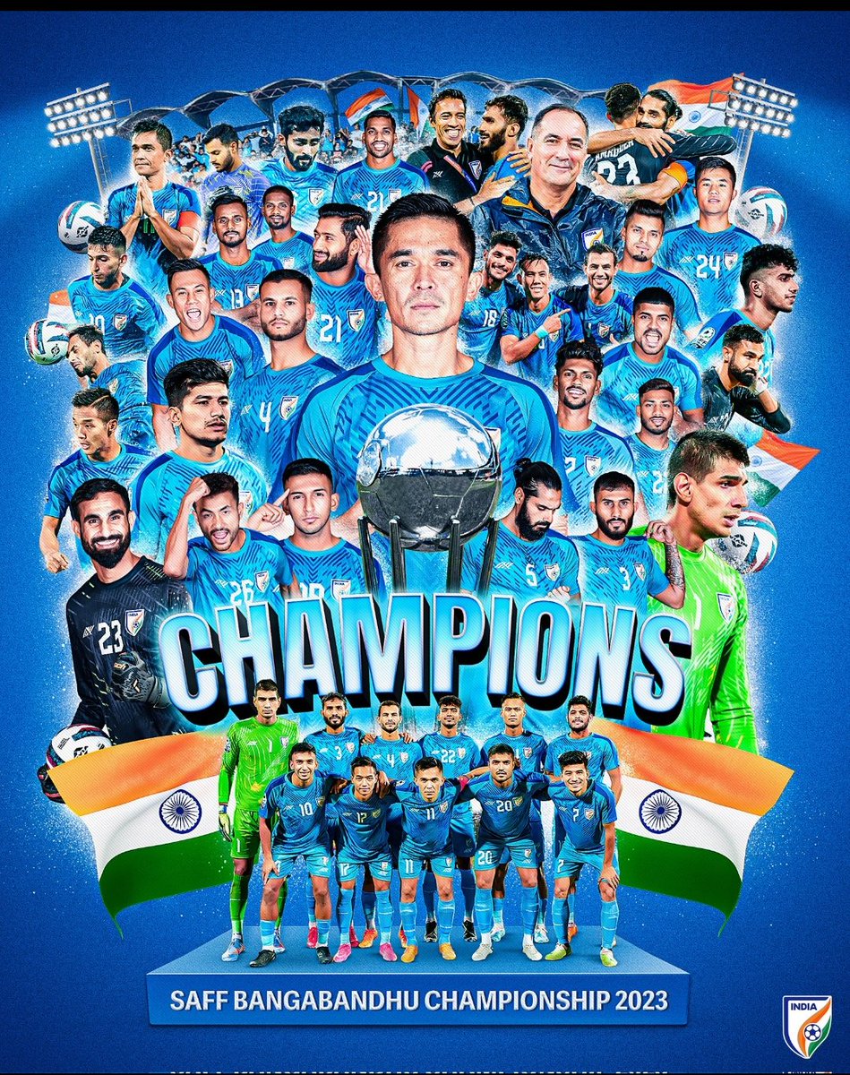 What a game,What a final,What a Night,What a moment,What a team,What a crowd,champions.
Intercontinental & now saff, unbeaten,consistent, special.
Long way to go,But on right track.
⚽⚽⚽⚽⚽⚽⚽⚽⚽⚽⚽⚽
Sport❤️🤌
#BlueTigers 
#IndianFootball 
#SAFFChampionship2023 
#SAFF2023