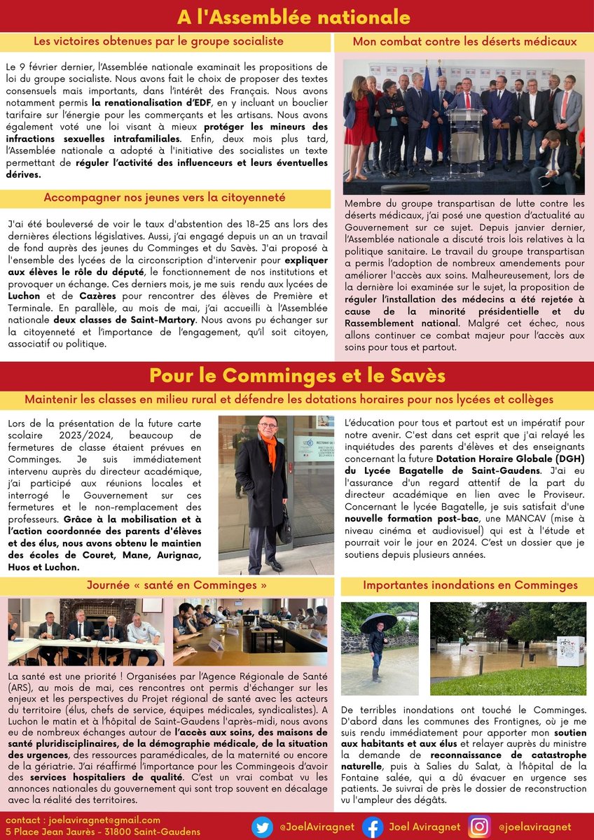 JoelAviragnet's tweet image. Il y a un an vous me renouveliez votre confiance pour vous représenter comme député du #Comminges et du #Savès. Depuis un an, j&apos;oeuvre à l&apos;Assemblée nationale et sur le territoire pour vous défendre et porter votre voix. Voici le bilan de cette première année qui fut très dense⬇️