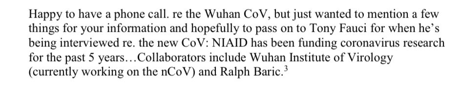 RogerPielkeJr's tweet image. 27 Jan 2020
Just 4 days before Anthony Fauci asked Jeremy Farrar to organize the “proximal origins” effort, Peter Daszak emailed Fauci assistant David Morens to ask him to remind Fauci that his organization has been funding bat CoV research at WIV
 ronjohnson.senate.gov/services/files…