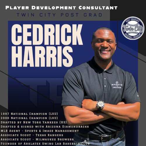 ‼️EXCITING NEWS‼️

We are extremely blessed &amp; excited to announce the addition of <a href="/CedrickHarris11/">Cedrick Harris Sr.</a> to the staff at Twin City Post Grad!

Coach Harris will serve as our Player Development Consultant &amp; will primarily work with our hitters. Can’t wait to get to work! #Team2