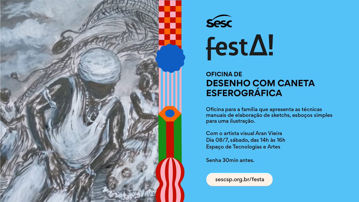 sescsaocaetano's tweet photo. E a gente quer saber se você vem pro #FestA! Nesta 6ª edição do Festival de Aprender, o @sescsaocaetano preparou uma série de atividades inspiradas na cultura #geek para você experimentar, praticar, aprender sobre #artes e #tecnologia.

#festanosesc #festivaldeaprender https://t.co/lRrTHW8j1i