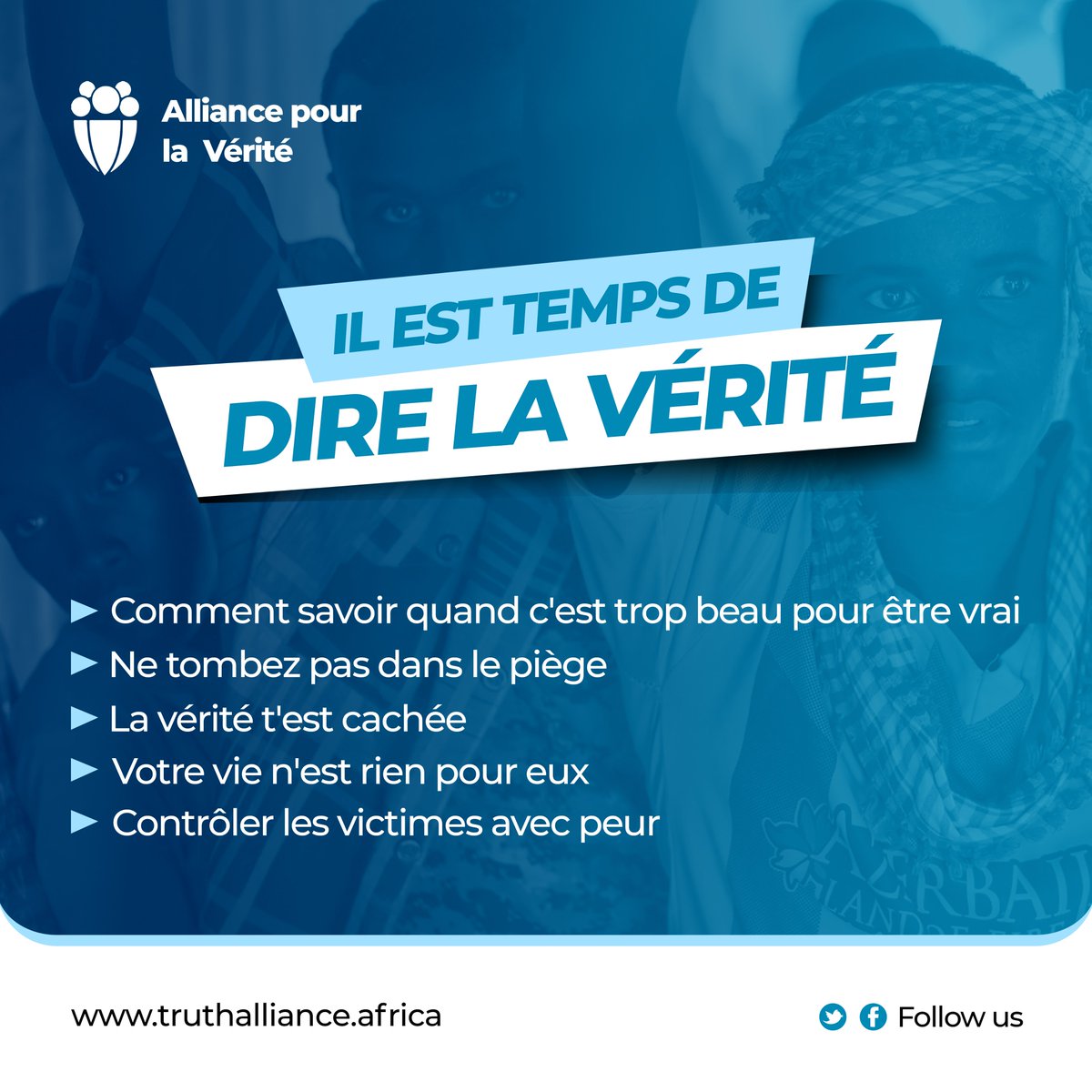 Chaque semaine nous partageons avec vous un podcast 🎙️réalisé sur une thématique en lien avec notre campagne pour découvrir nos échanges avec des acteurs de la société civile qui ont partagé avec nous des analyses et perspectives.

#IlEstTempsDeDireLaVerite #paix #cohesionsociale