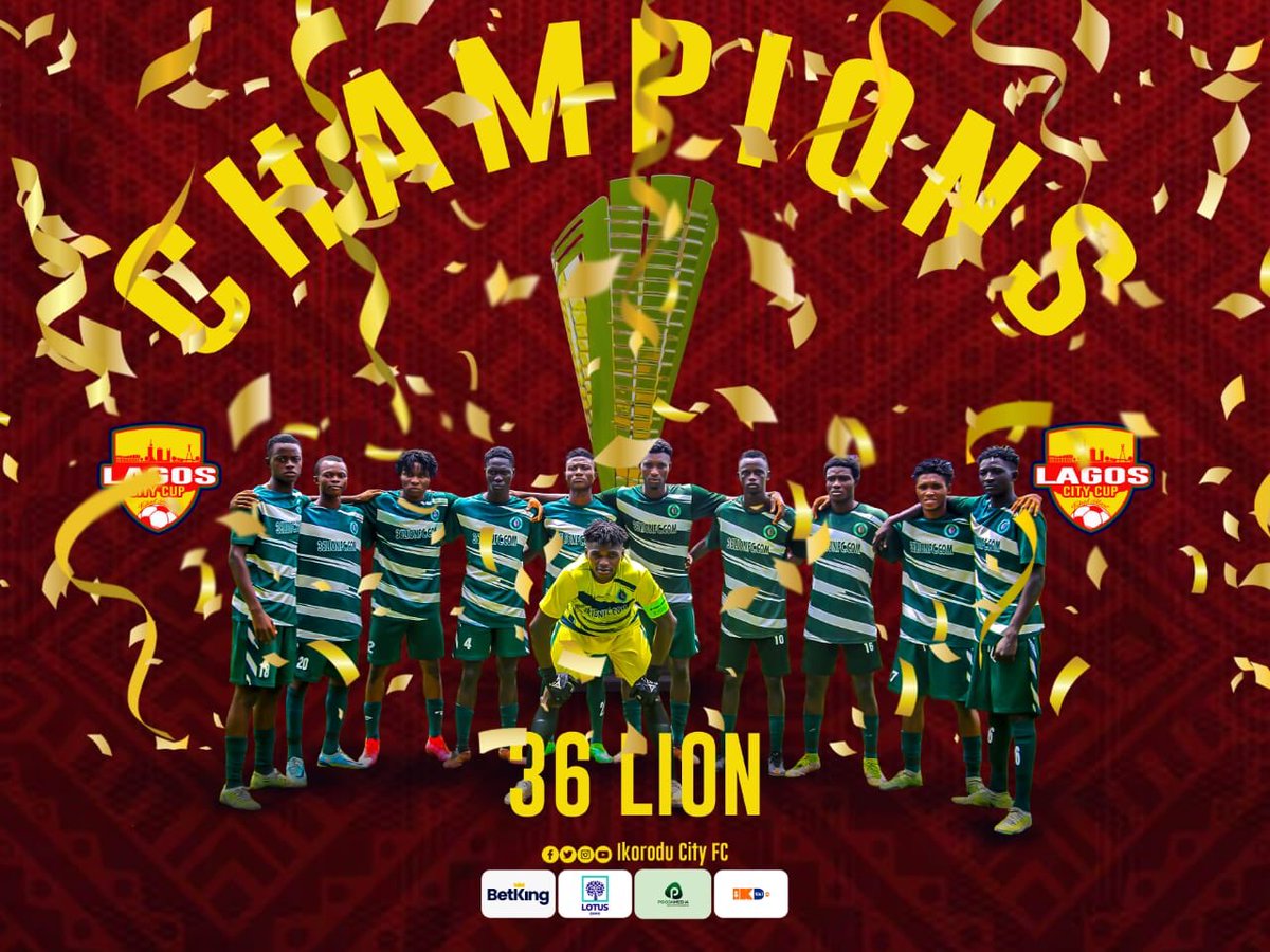 C H A M P I O N S 🔥🔥

<a href="/36lionfc/">36Lion Fc</a> emerge as the Champions of the first edition of <a href="/LagosCityCup/">Lagos City Cup</a>, following a 1-0 triumph over Prince Kazeem Eletu.

#LagosCityATSJCup23
#BarcelonaXIkoroduCityFC