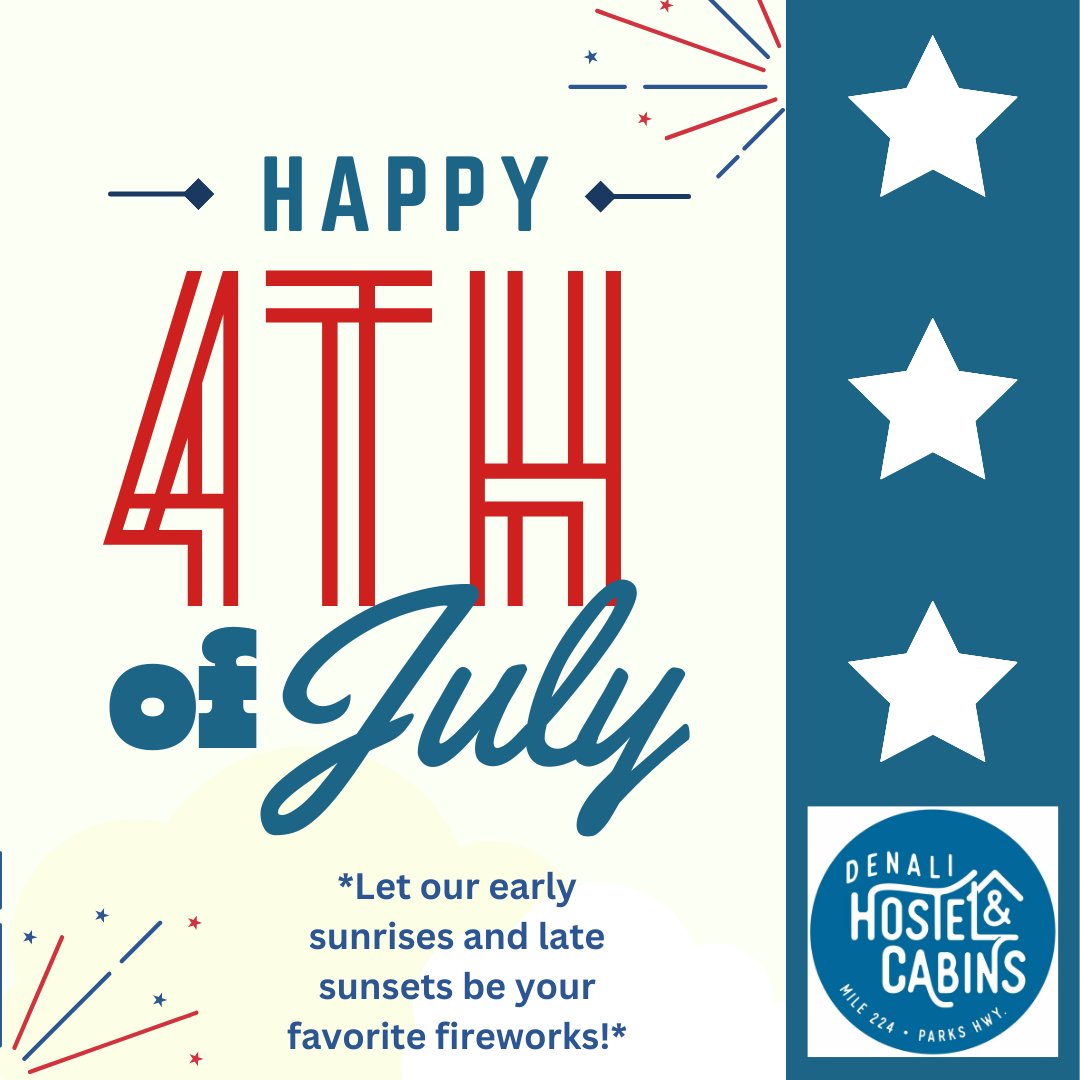 DenaliHostel's tweet photo. America's #IndependenceDay celebrations look a little different in Denali. Thanks to abundant daylight and fragile forest ecosystems, there are no fireworks, so enjoy the day in Alaska's great outdoors instead! https://t.co/eXDtSzsVKm