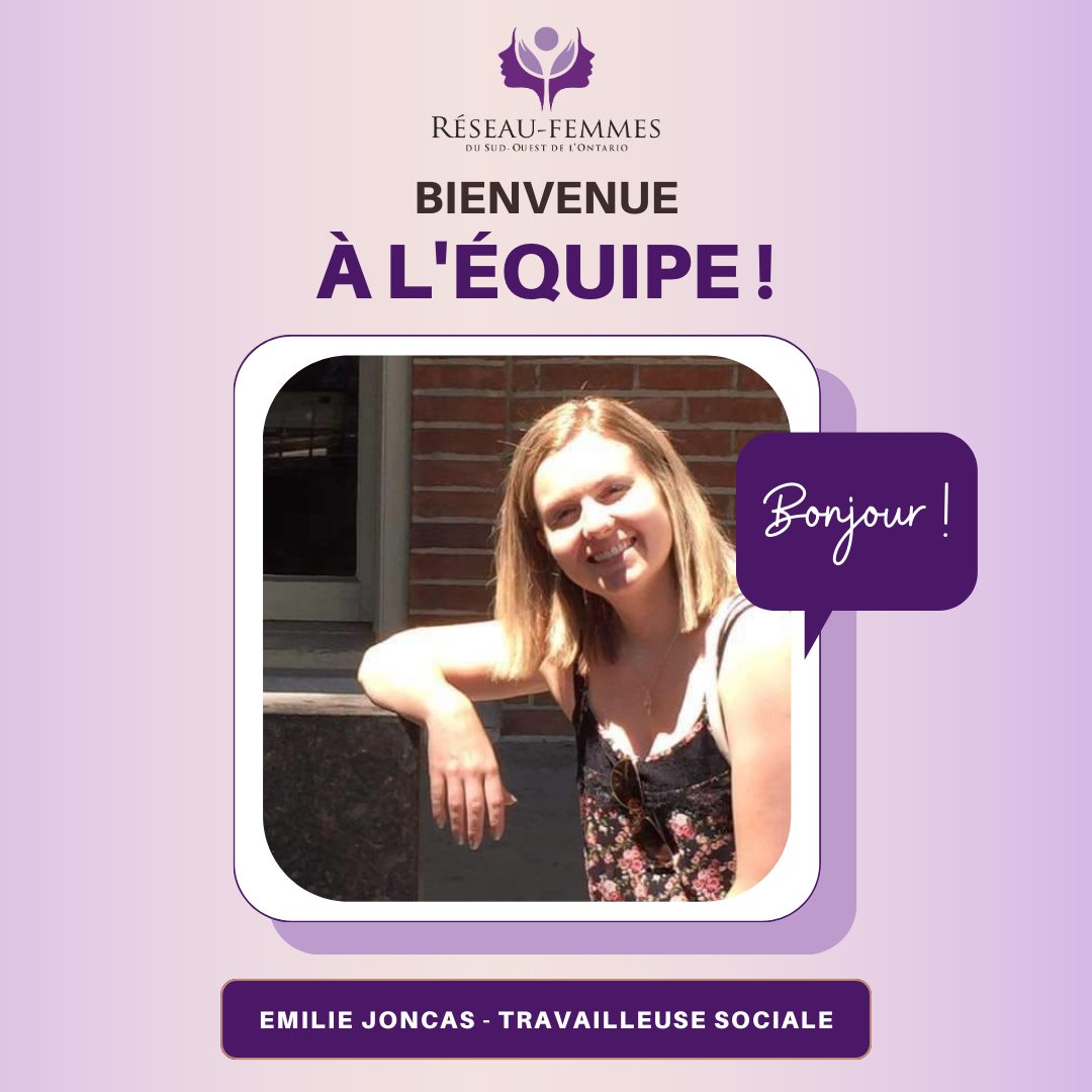 ReseauFemmesSOO's tweet photo. Le RFSOO souhaite accueillir chaleureusement la nouvelle membre de l'équipe, notre travailleuse sociale à Windsor, Emilie ! Nous sommes ravis que tu rejoignes notre équipe.

#équipe #intervenante #membredéquipe https://t.co/3rnv97kamv