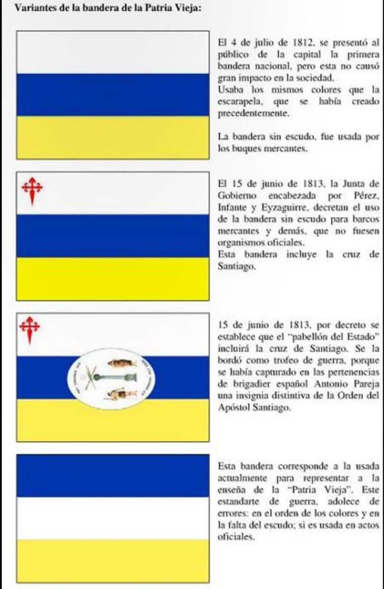 CONTRAyAVANZADA's tweet photo. Feliz 4 de Julio de 1812. 
Presentación al público de la primera bandera nacional de Chile.

Hay una discusión bien interesante e importante el orden de los colores de la primera bandera; Blanco, azul y amarillo. Y hay otro diseño que incorpora la cruz de Santiago. https://t.co/I3ibT1jCC5