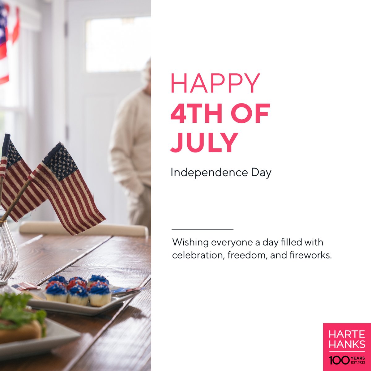 Harte Hanks wishes you a fantastic 4th of July filled with BBQs, parades, and spectacular fireworks! Enjoy the day and make beautiful memories. 🎉

#July4th #IndependenceDay #HappyIndependenceDay
