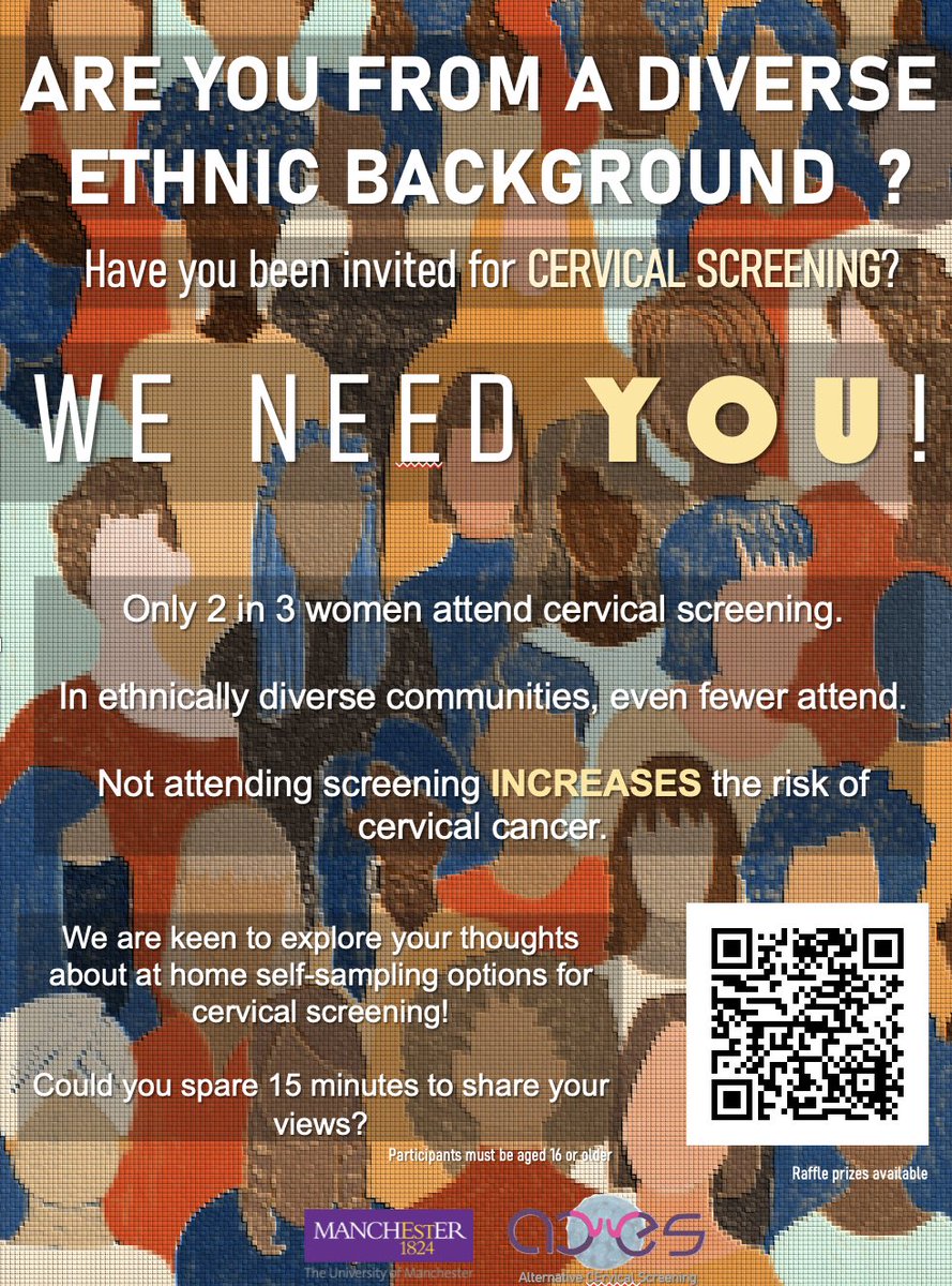 Cervical screening saves lives but participation in ethnic diverse population is low. Please help us fill in this survey to understand your thoughts on current screening and self sampling methods! qualtrics.manchester.ac.uk/jfe/form/SV_3m…