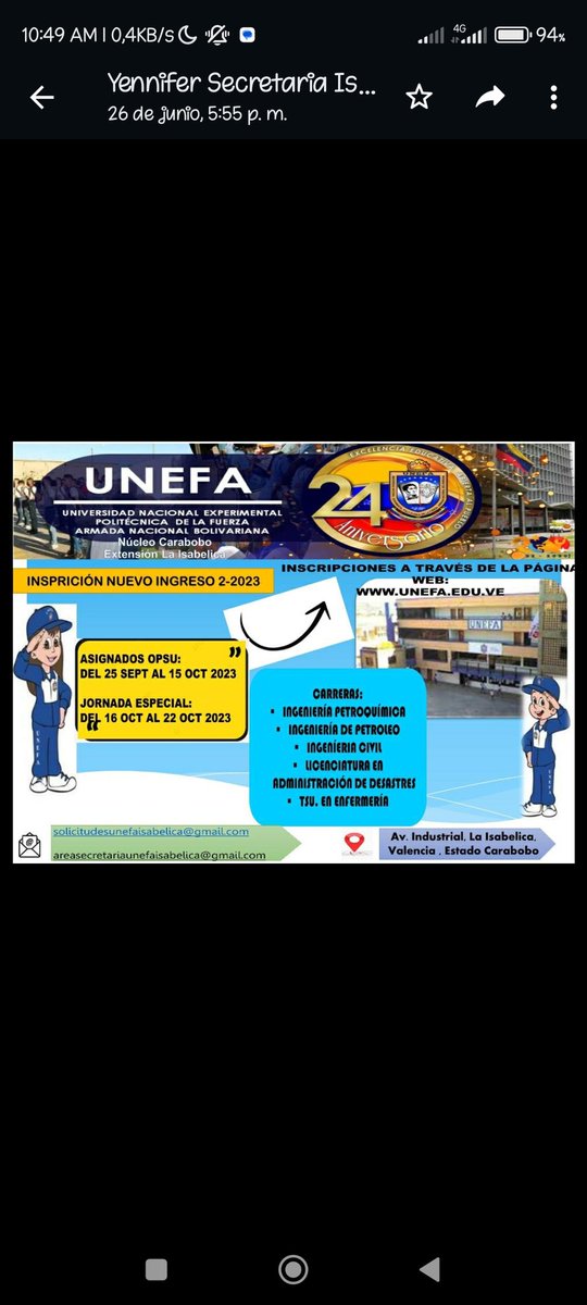 Ext_Isabelica's tweet photo. La UNEFA Extensión La Isabelica te invita a Formar parte de nuestra casa de estudio, ingresa al link https://t.co/v7LOybTFCj en las fechas señaladas...
@Unefa_VEN
@angiolillofp
@otaizacastillo
@UnefaVrrCentral
@UnefaNagua https://t.co/bLX6NiPRAa