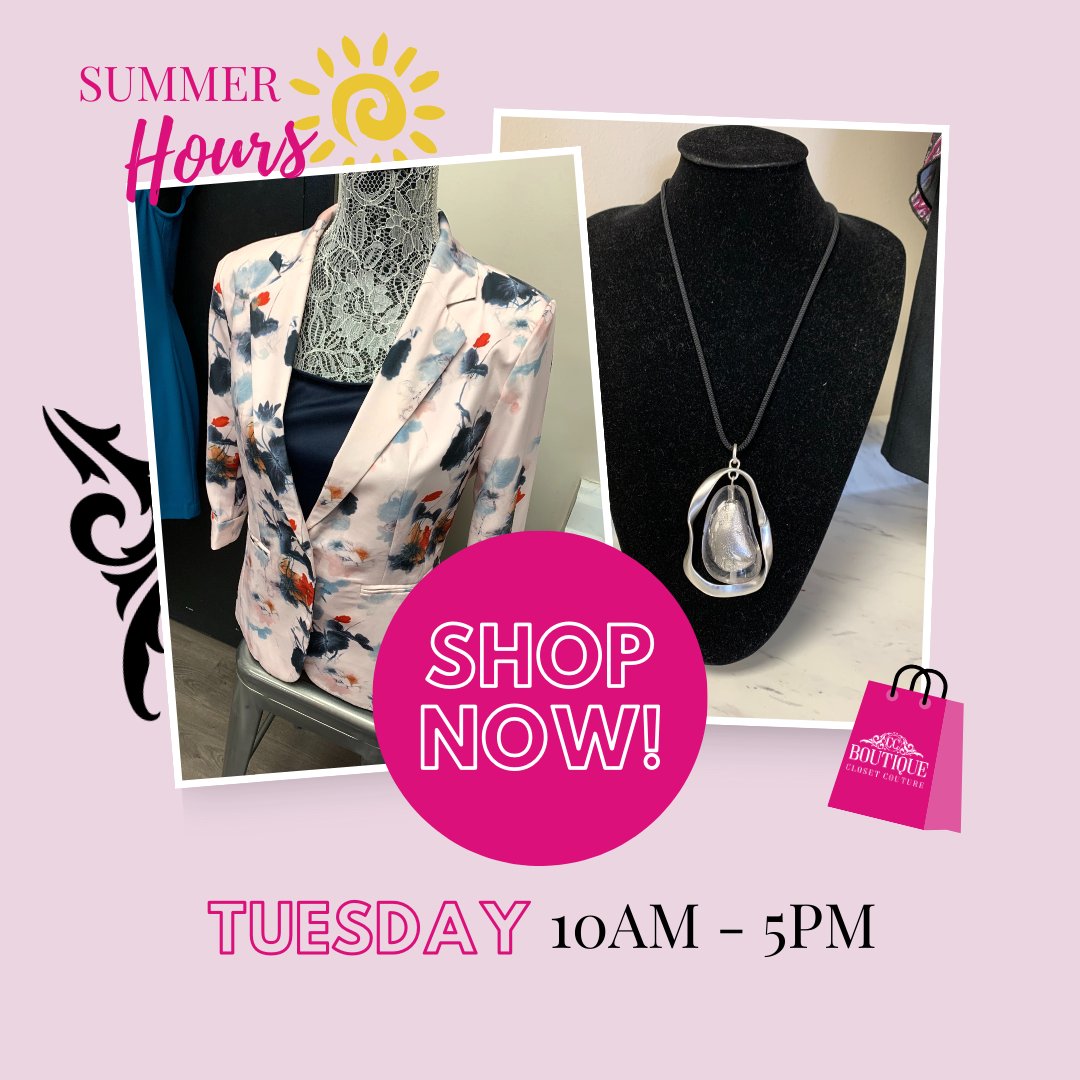 ClosetCoutureNV's tweet photo. We're now open TUESDAYS! Come visit us today from 10AM - 5PM for great fashions, amazing prices, all in support of Nova Vita's essential shelter services. What do you hope to find today?

#ShopSaveSupport #Brantford #CCBStyle https://t.co/W2Ipluep2m